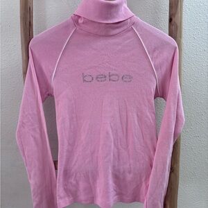 Bebe Light Pink Logo Turtleneck